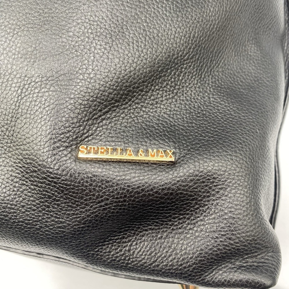 Stella & Max Leather Tote Hand Bag Purse BLACK Top  Zipper Gold Accents - Picture 4 of 9